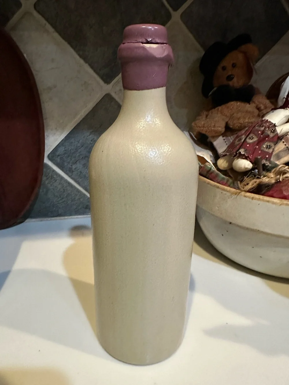 VTG MKM CROCK WINE BEER ALE CIDER VINEGAR CERAMIC CORK BOTTLE VASE CREAM GRAY .7